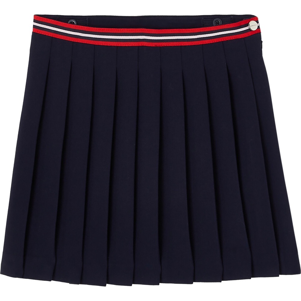 Jacadi Paris Girls Navy Blue Pleated  Skirt Striped Waist Size 12A 152cm